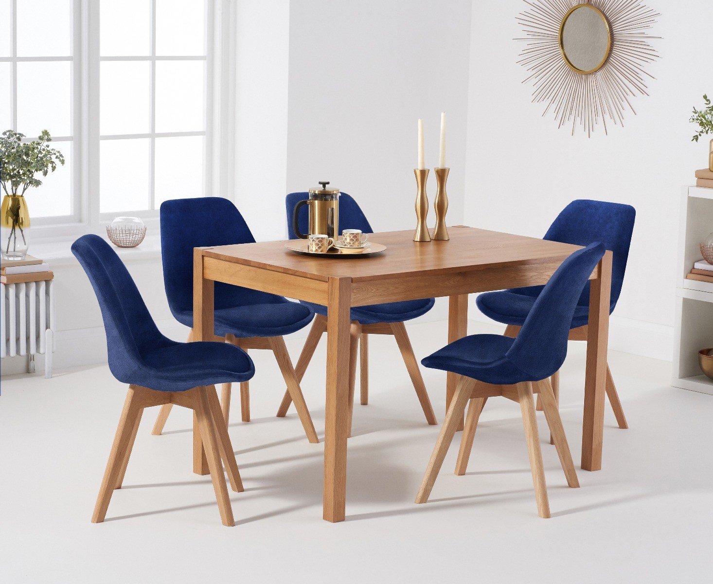 Oxford 120cm Solid Oak Dining Table With 6 Grey Orson Velvet Chairs