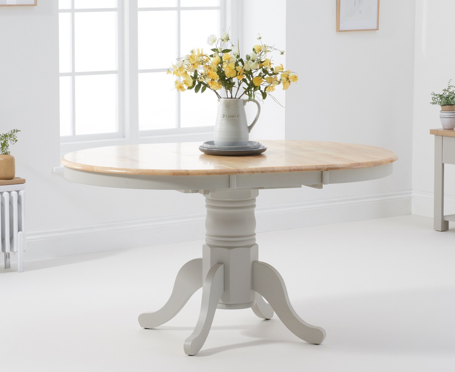 Product photograph of Extending Epsom Grey And Oak Painted Dining Table from Oak Furniture Superstore