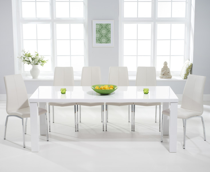 Atlanta 200cm White High Gloss Dining Table With 6 Grey Cavello Chairs