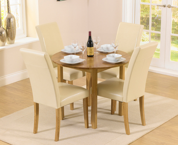 Oxford 90cm Solid Oak Drop Leaf Extending Dining Table With 2 Cream Olivia Chairs