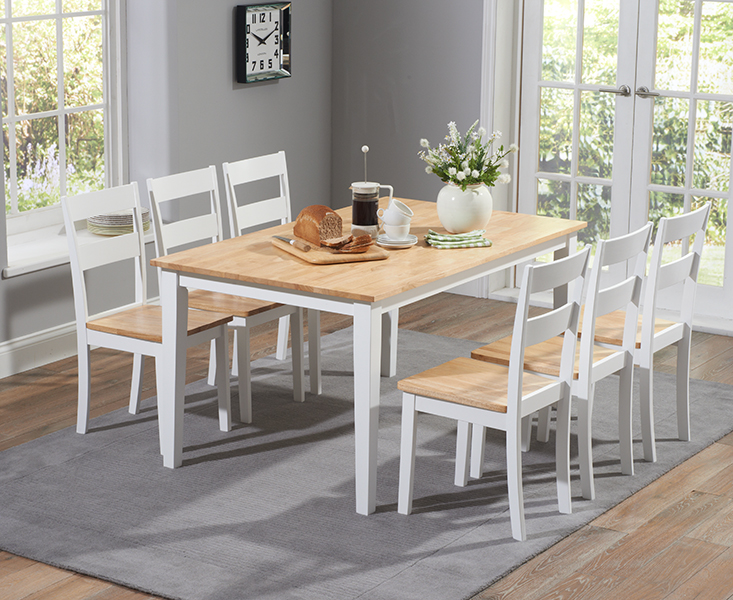 Chiltern 150cm Oak And White Painted Dining Table Set With 6 Oak And White Chairs