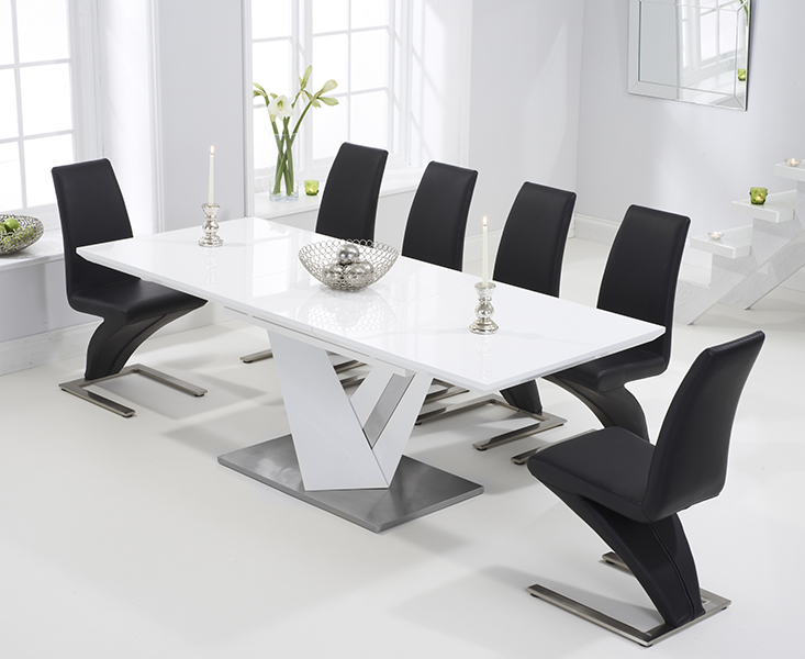 Santino 160cm White High Gloss Extending Dining Table With 6 Grey Hampstead Z Chairs