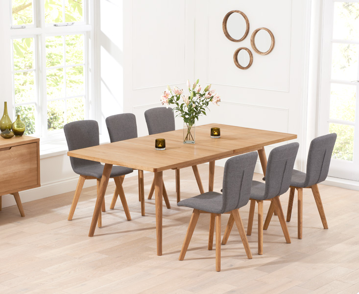 Ruben 150cm Retro Oak Extending Dining Table And 6 Grey Chairs