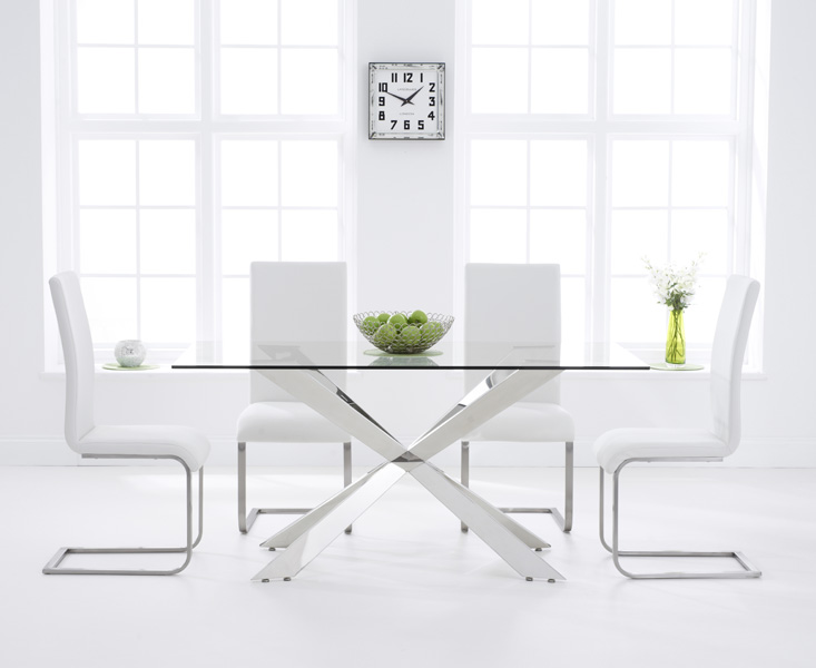 Juniper 160cm Glass Dining Table With 8 White Malaga Chairs
