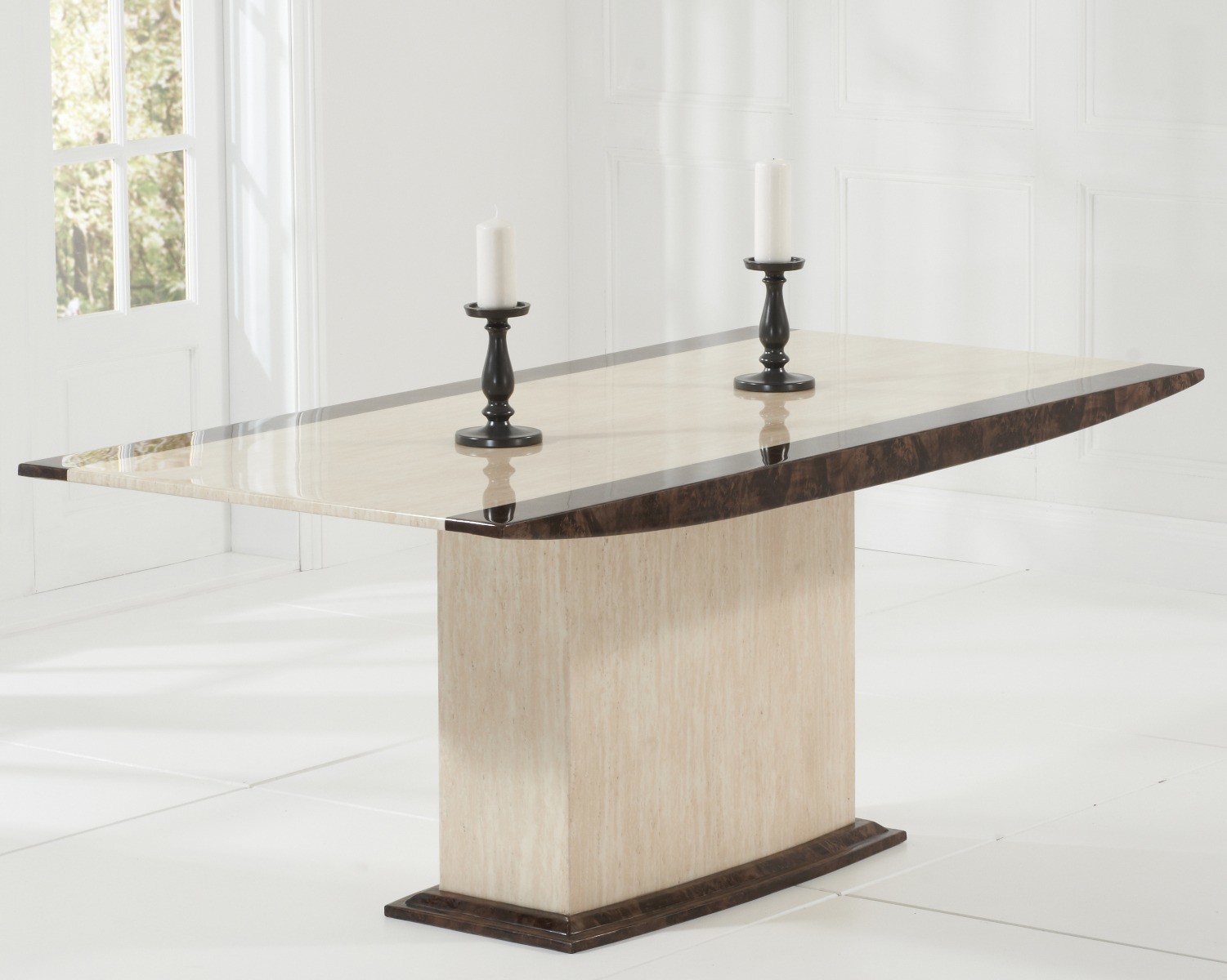 Product photograph of Assisi 180cm Cream Pedestal Marble Dining Table from Oak Furniture Superstore