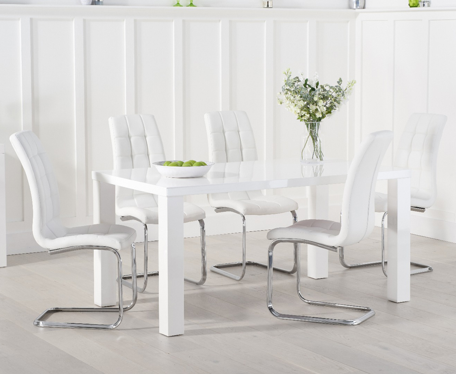 Atlanta 160cm White High Gloss Dining Table With 8 Grey Vigo Chairs