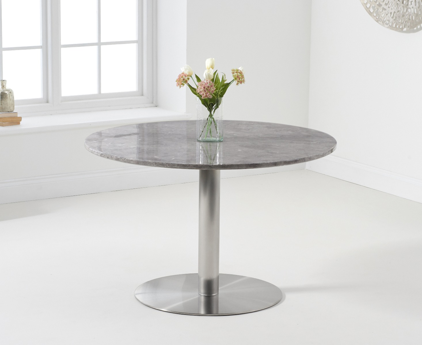 Product photograph of Bali 120cm Round Marble Effect Grey Dining Table from Oak Furniture Superstore