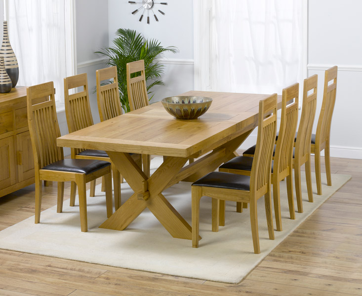 Bordeaux 200cm Solid Oak Extending Dining Table With 10 Brown Monaco Chairs