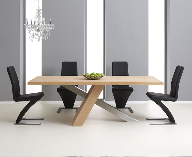Chateau 180cm Oak And Metal Industrial Dining Table With 6 Black Hampstead Chairs