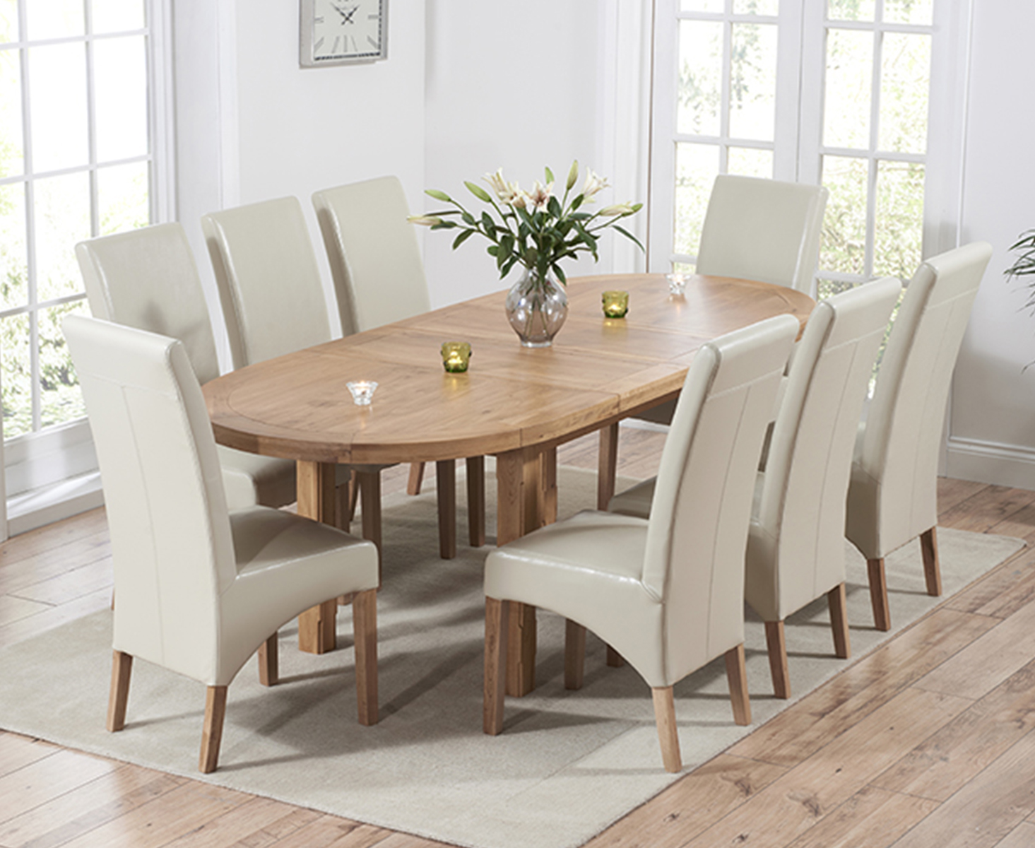 Chelsea Oak Extending Dining Table With 10 Grey Cannes Chairs