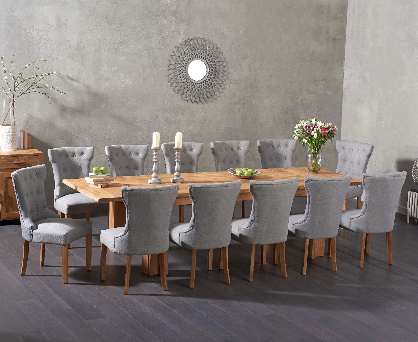 Madrid 200cm Extending Solid Oak Dining Table With Clara Fabric Chairs