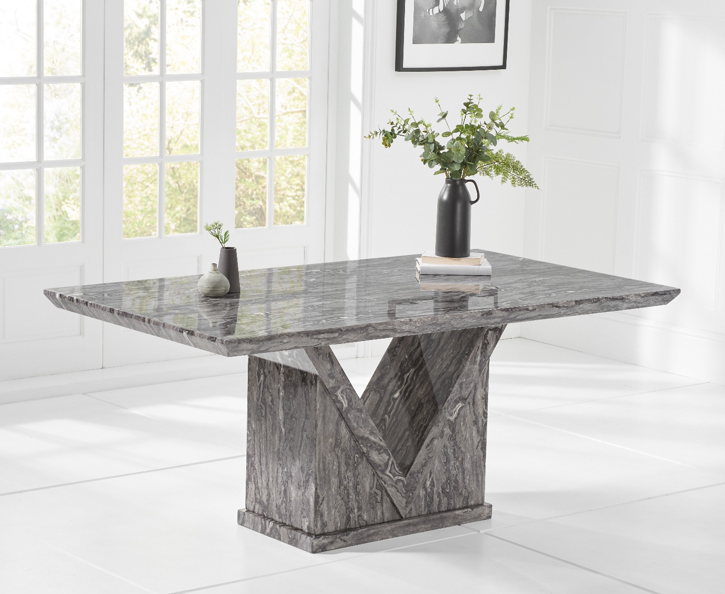 Product photograph of Mocha 180cm Grey Marble Dining Table from Oak Furniture Superstore