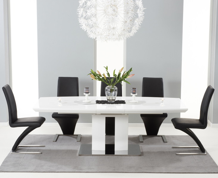 Richmond 180cm White High Gloss Extending Dining Table With 4 Ivory White Hampstead Z Chairs