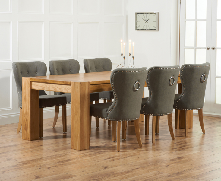 Thames 220cm Oak Dining Table With 6 Grey Keswick Fabric Chairs