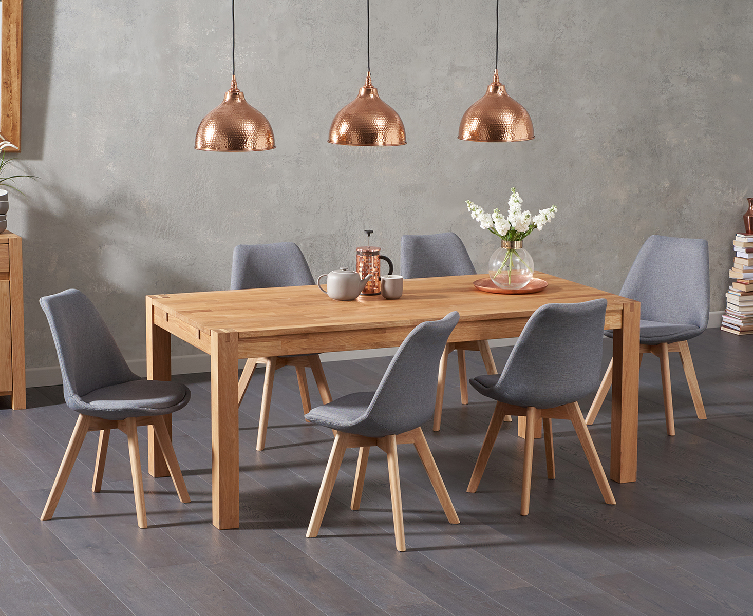 Verona 150cm Solid Oak Extending Dining Table With Orson Fabric Chairs
