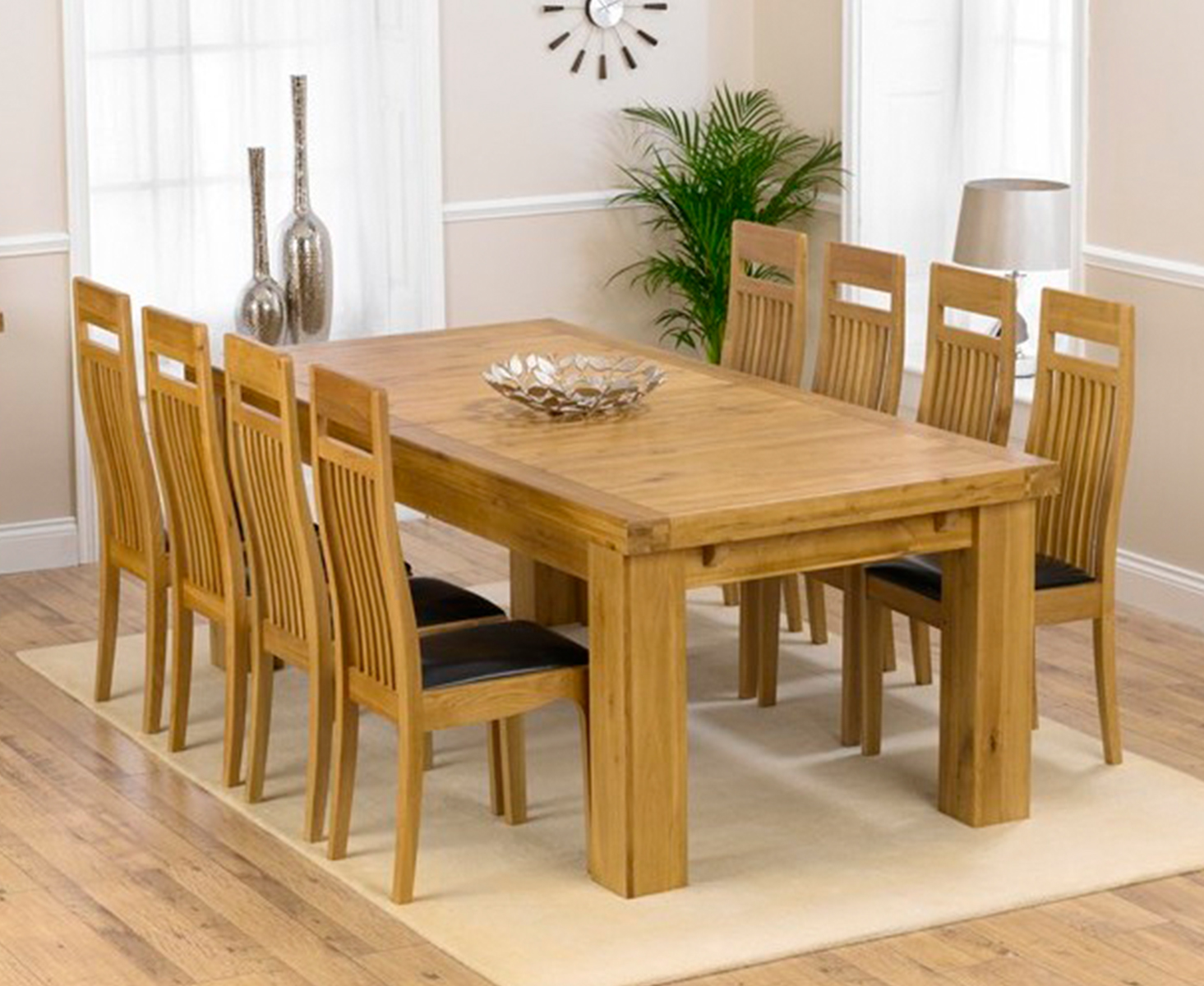 Loire 230cm Solid Oak Extending Dining Table With 6 Cream Monaco Chairs