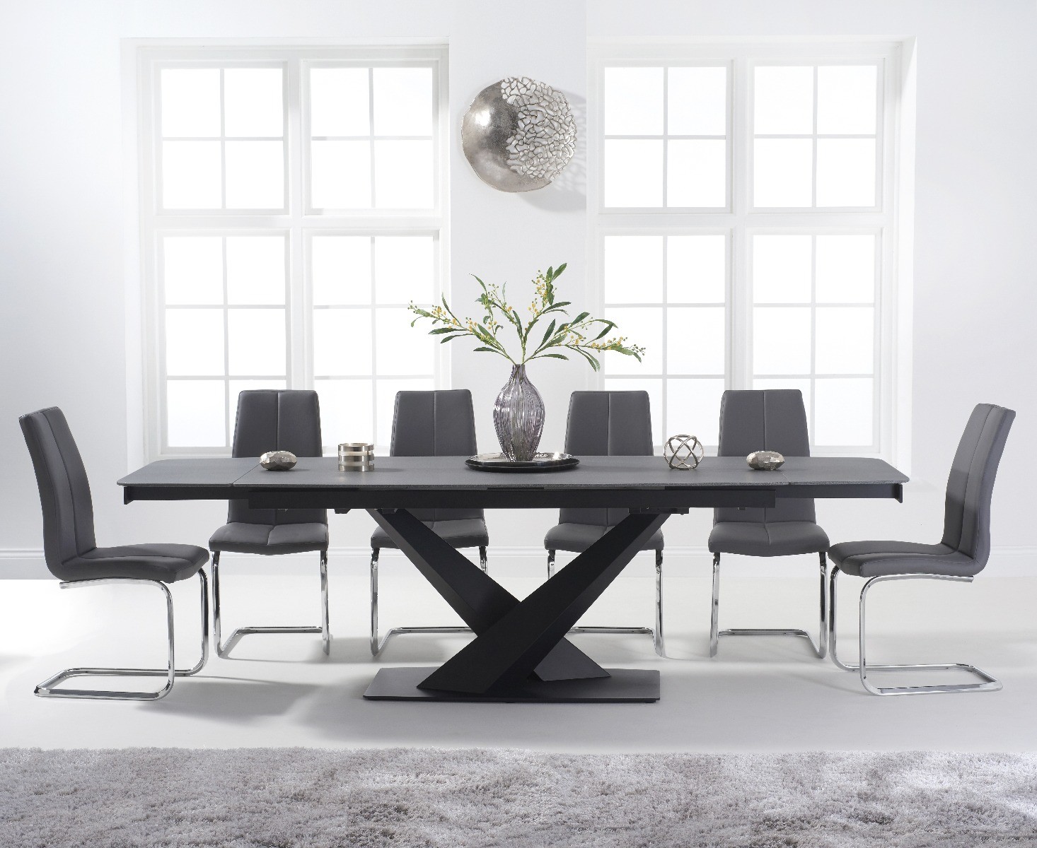 Product photograph of Extending Jacob 180cm Grey Stone Dining Table With 10 Grey Gianni Chairs from Oak Furniture Superstore