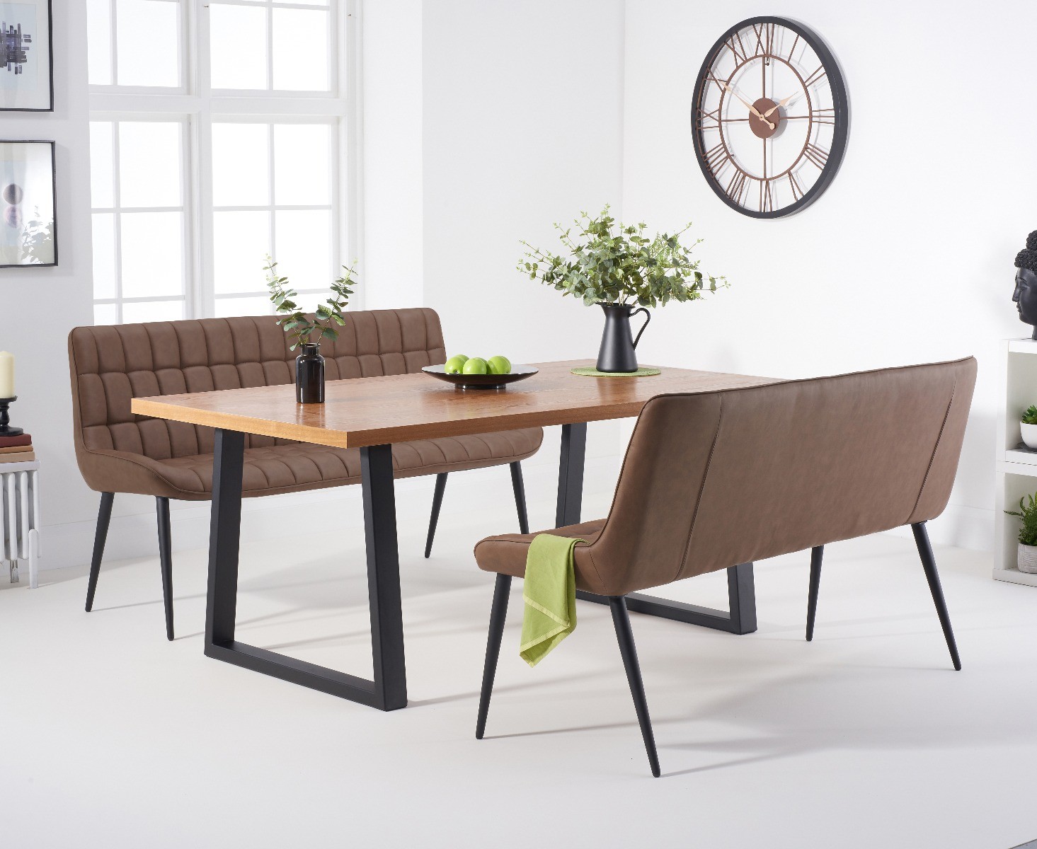 Photo 1 of Urban 180cm ash and veneer industrial dining table with 2 brown benches