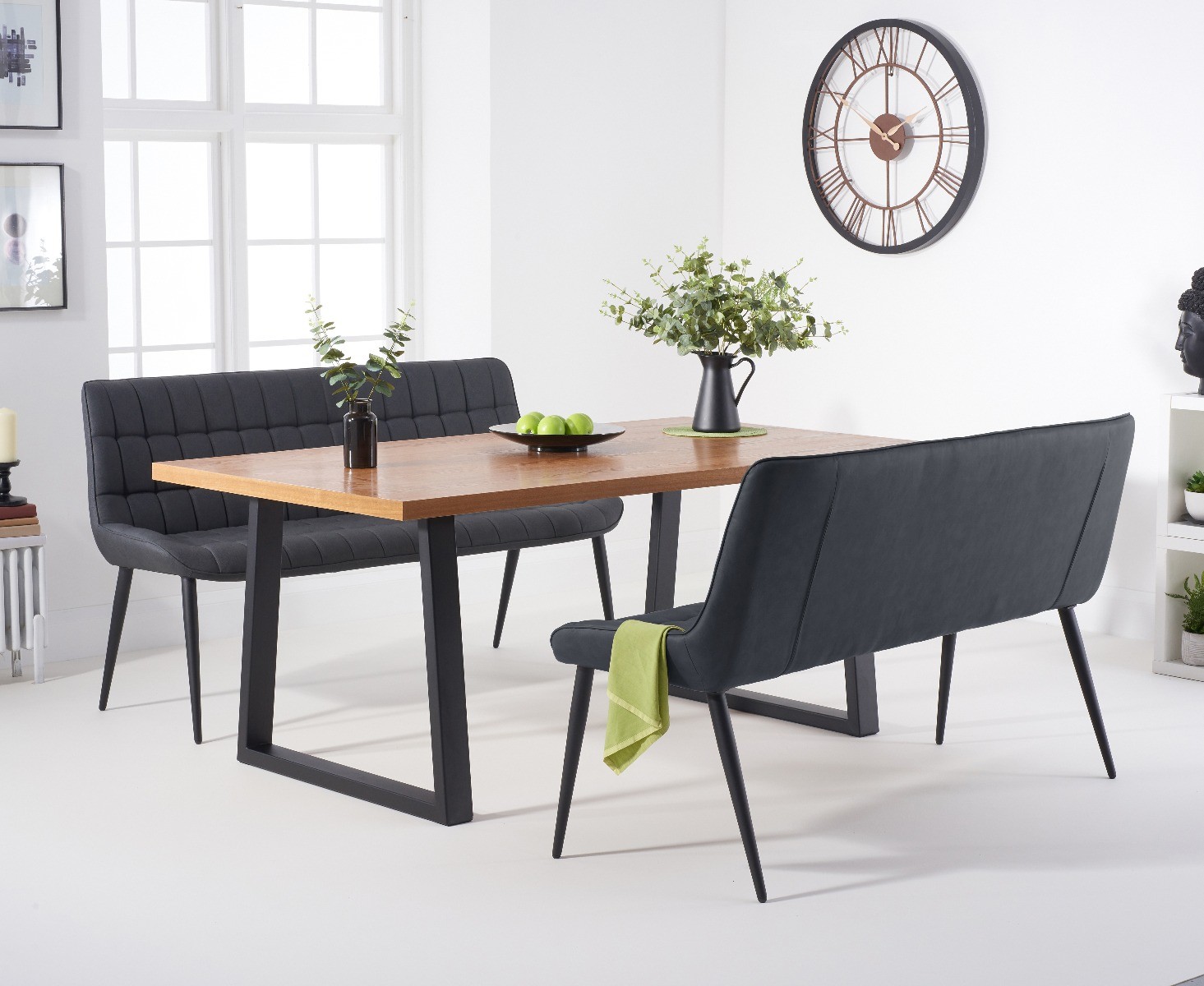 Product photograph of Urban 180cm Industrial Dining Table With Larson Grey Benches from Oak Furniture Superstore