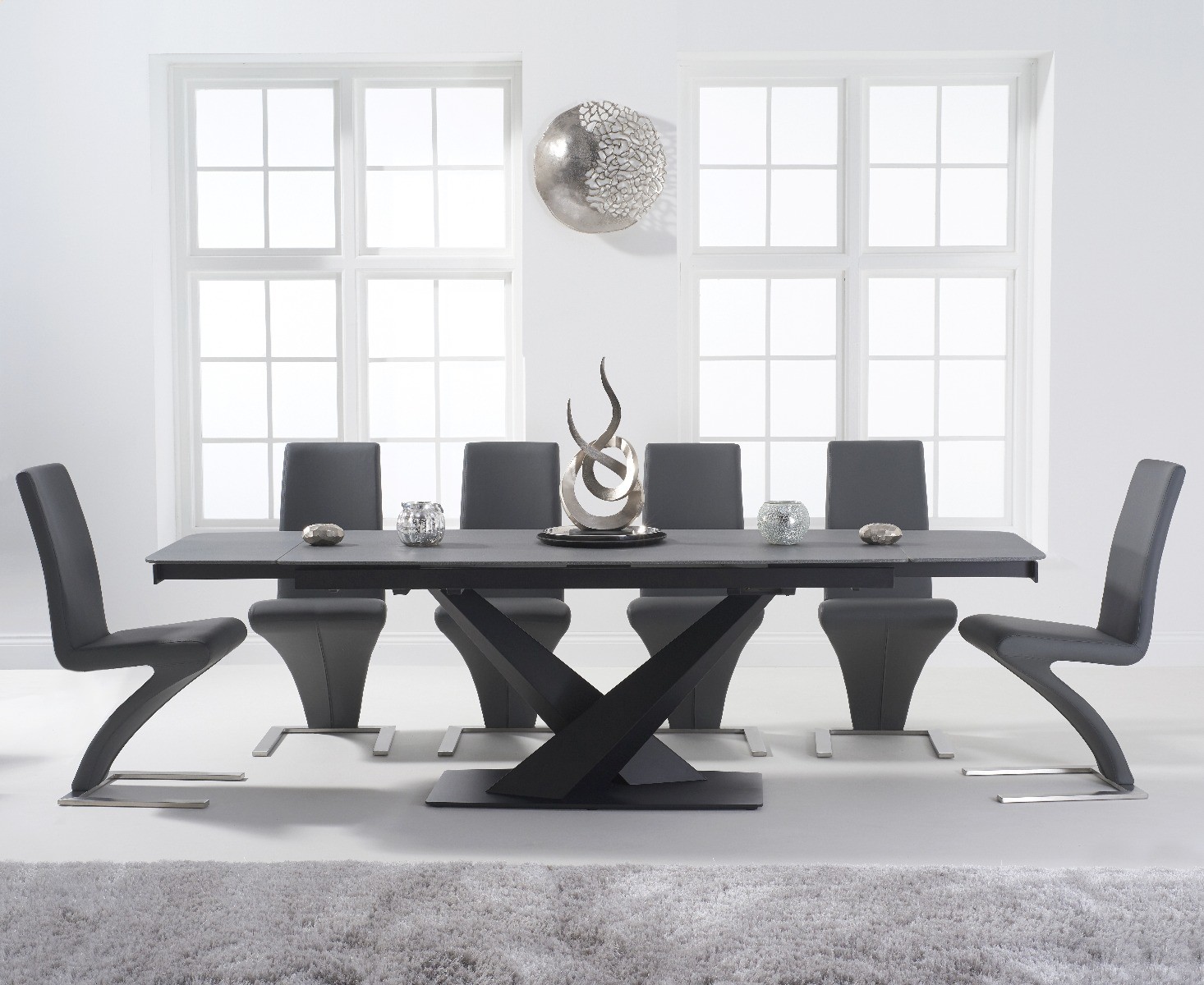Product photograph of Extending Jacob 180cm Grey Stone Dining Table With 10 White Aldo Chairs from Oak Furniture Superstore