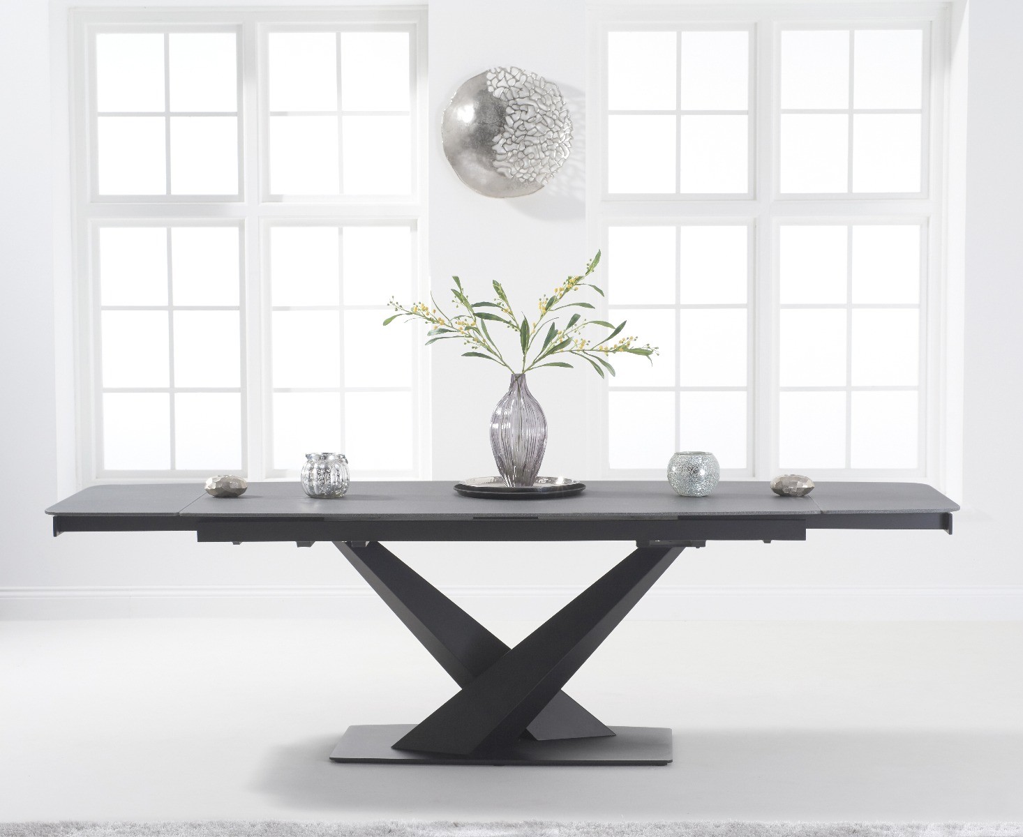 Photo 3 of Extending jacob 180cm grey stone dining table with 6 black vigo chairs