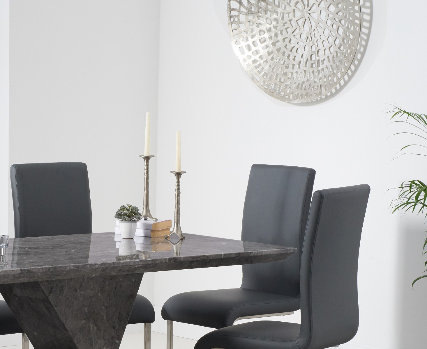 Photo 2 of Aaron 160cm marble grey dining table with 4 black austin chairs
