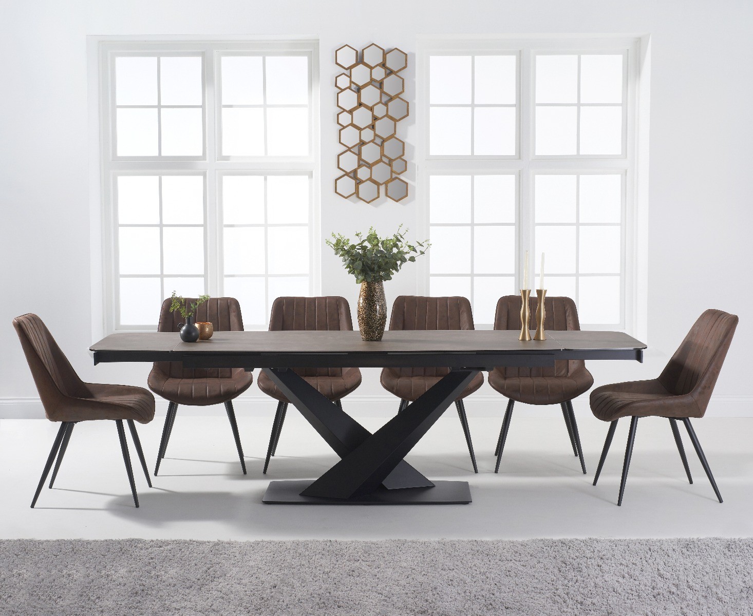 Product photograph of Extending Jacob 180cm Mink Ceramic Dining Table With 10 Mink Brody Chairs from Oak Furniture Superstore