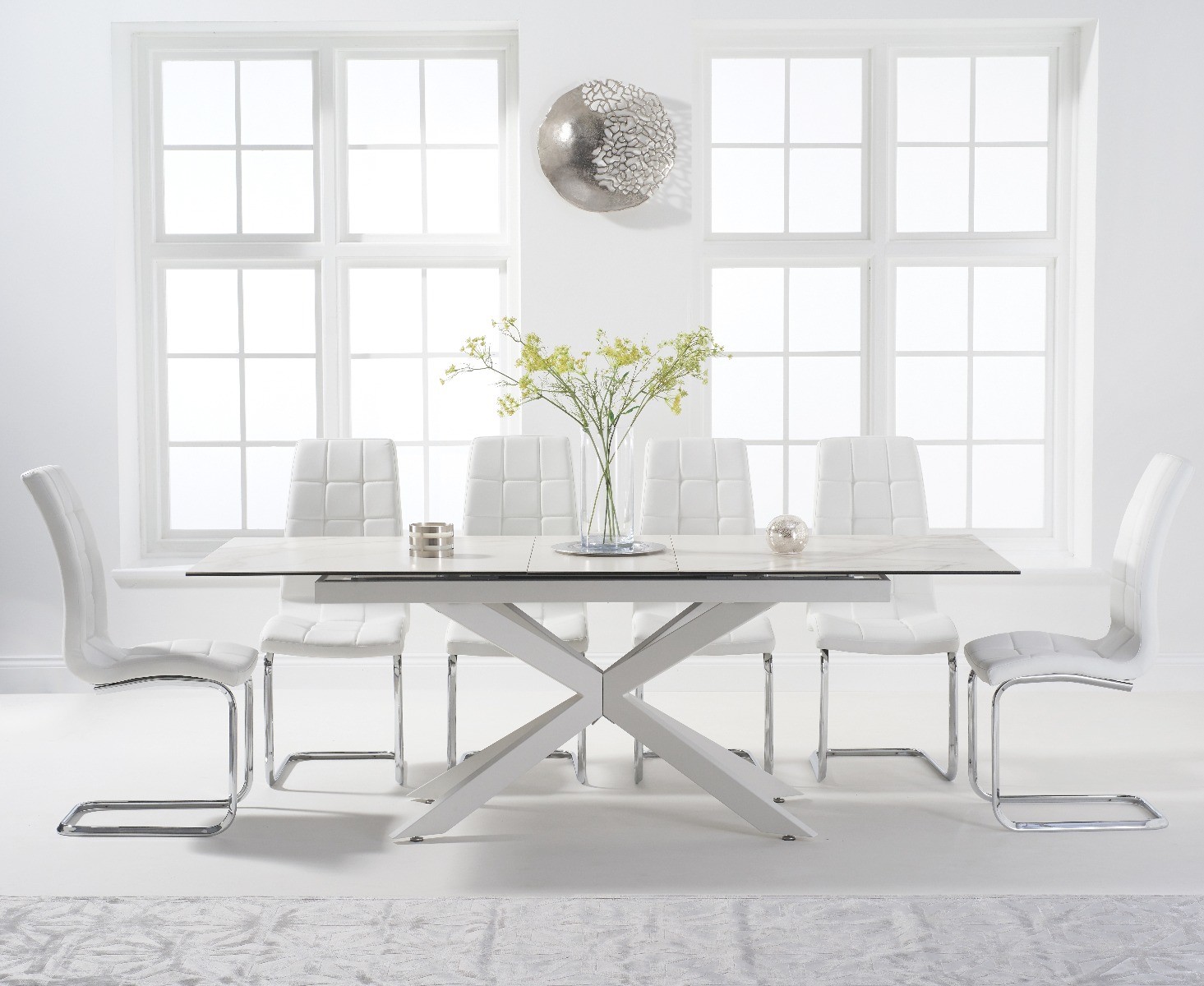 Photo 1 of Extending boston 180cm white ceramic dining table with 10 black vigo chairs