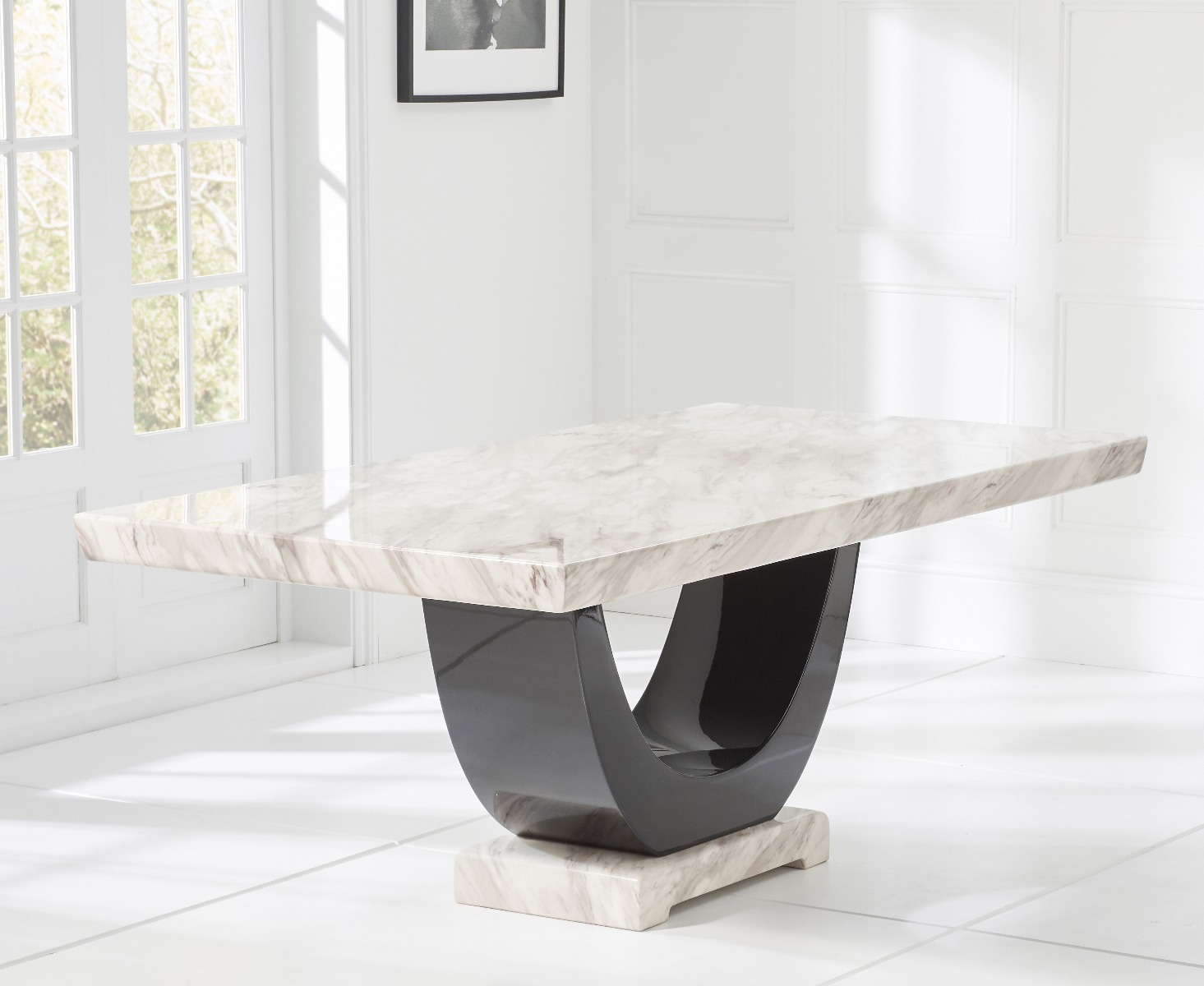 Photo 1 of Novara 200cm cream and black pedestal marble dining table