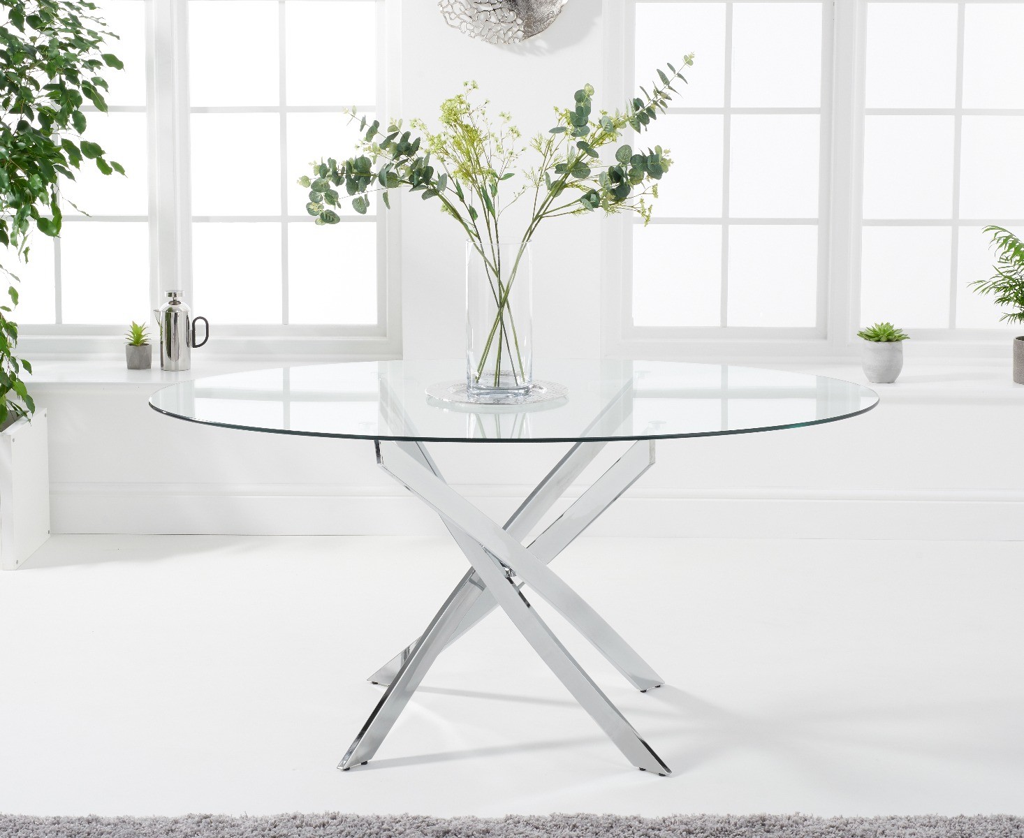 Photo 3 of Bernini 165cm oval glass dining table with 8 grey angelo chairs