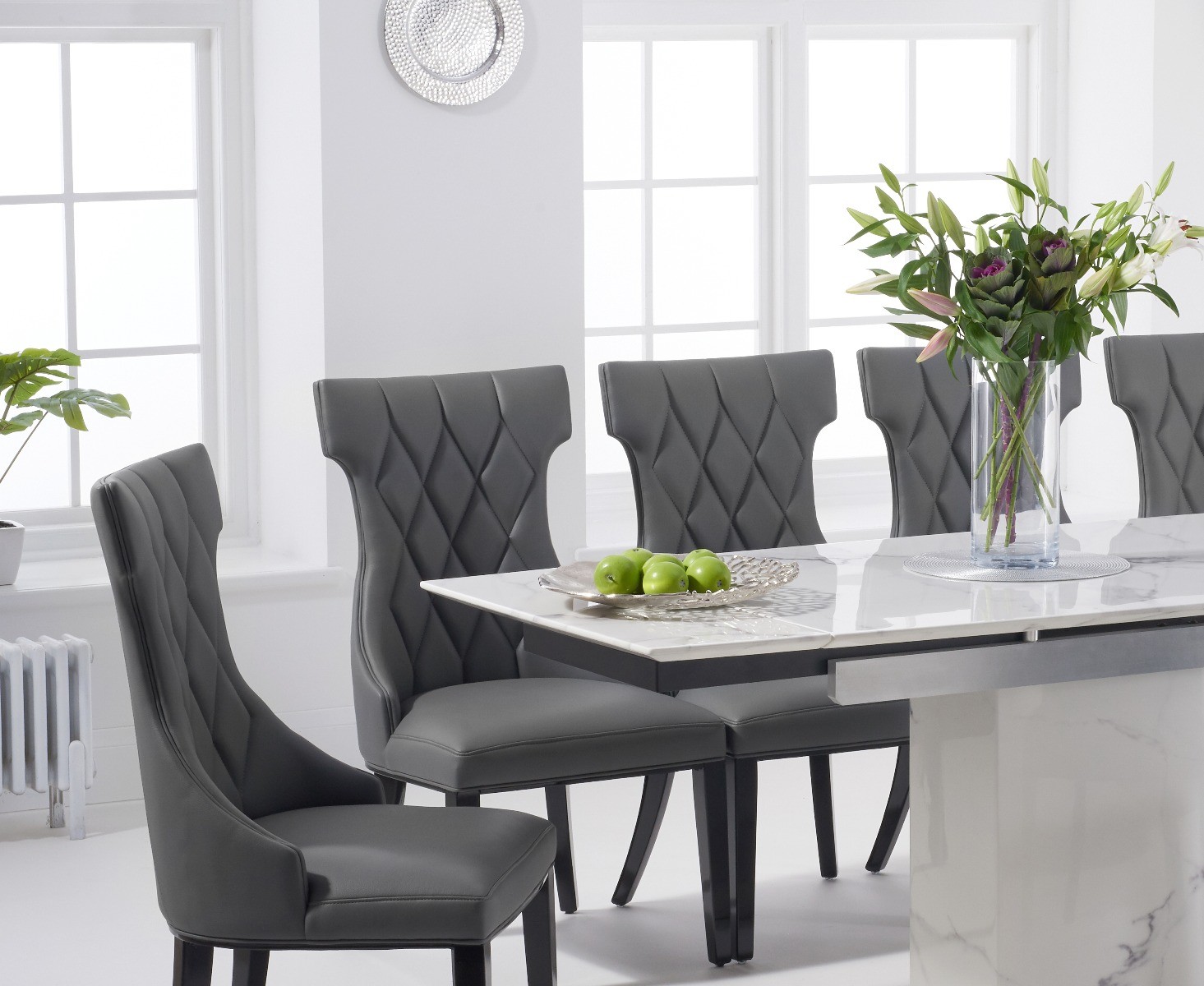 Photo 3 of Extending savona 160cm white marble dining table with 10 grey sophia chairs