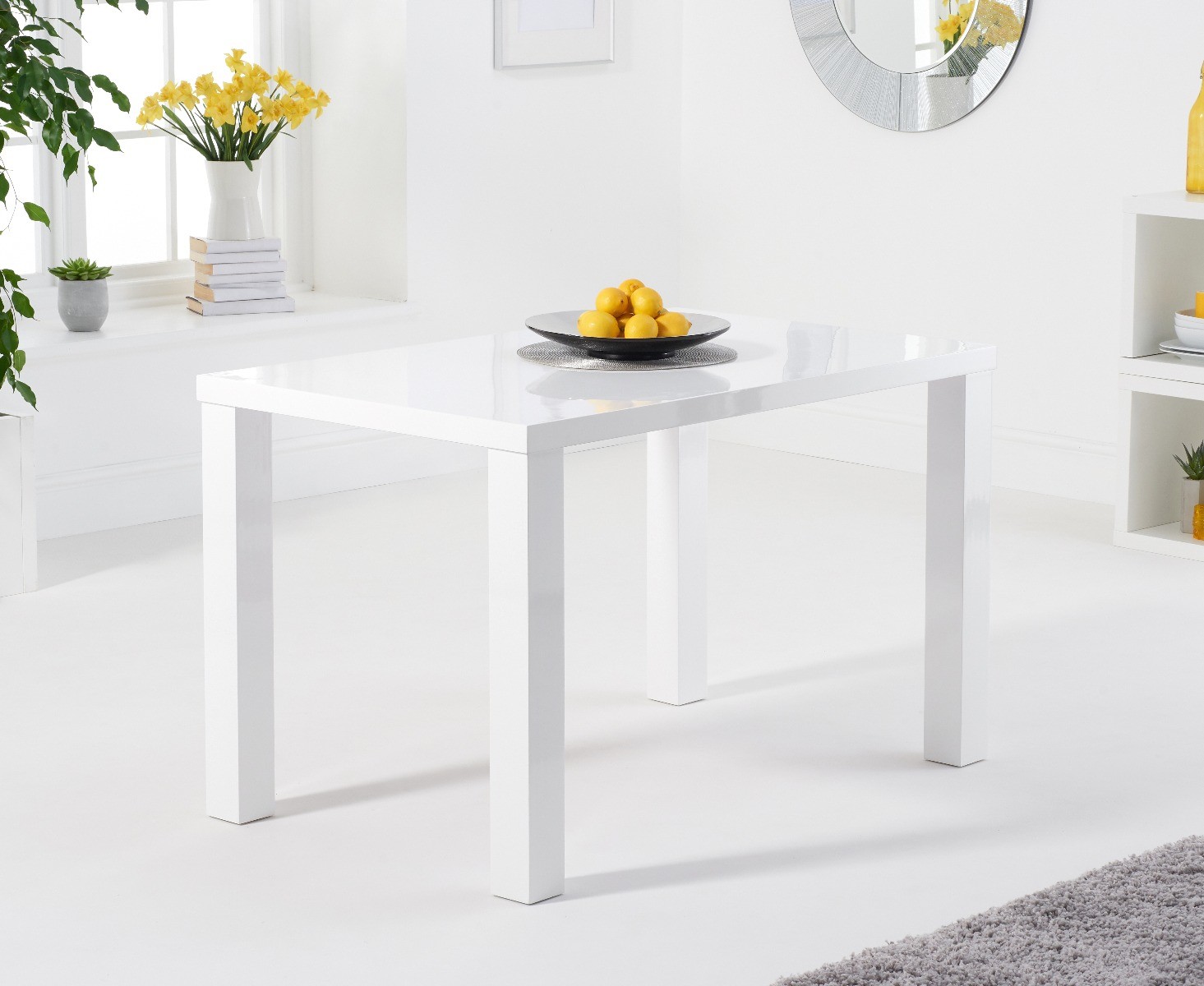 Photo 3 of Seattle 120cm white high gloss dining table with 4 grey angelo chairs