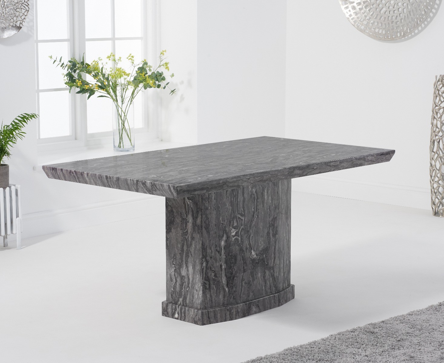 Photo 4 of Carvelle 160cm grey pedestal marble dining table with 4 grey sienna chairs