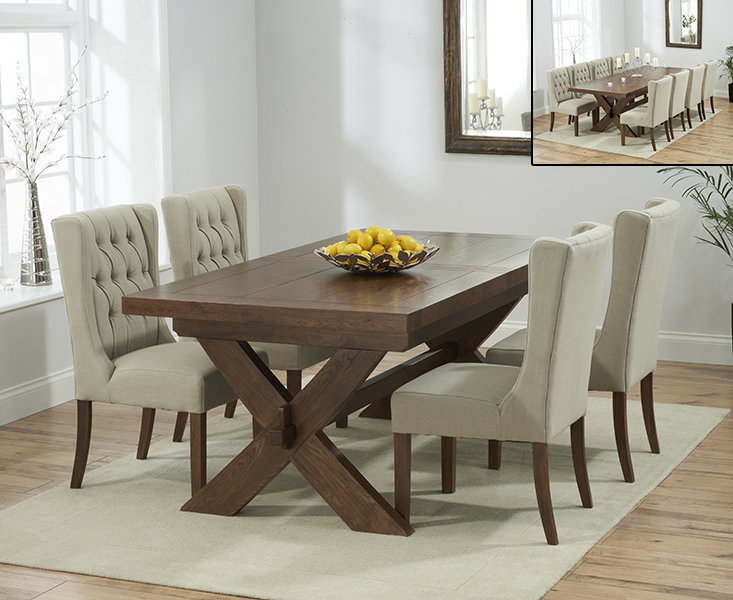 Product photograph of Extending Buckley 200cm Dark Oak Dining Table With 8 Natural Darcy Chairs from Oak Furniture Superstore