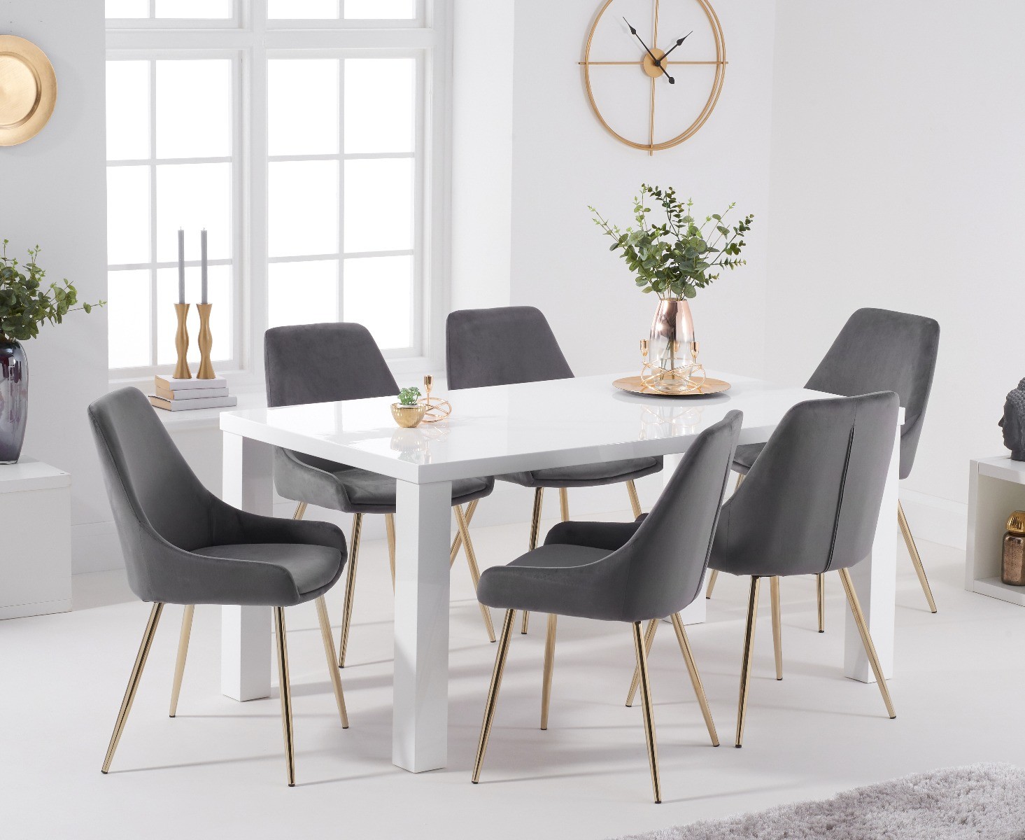 Photo 1 of Seattle 160cm white high gloss dining table with 6 grey lola chairs