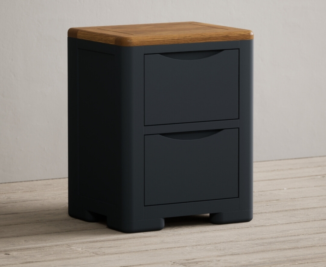 Pembridge Oak And Dark Blue Painted 2 Drawer Bedside Chest