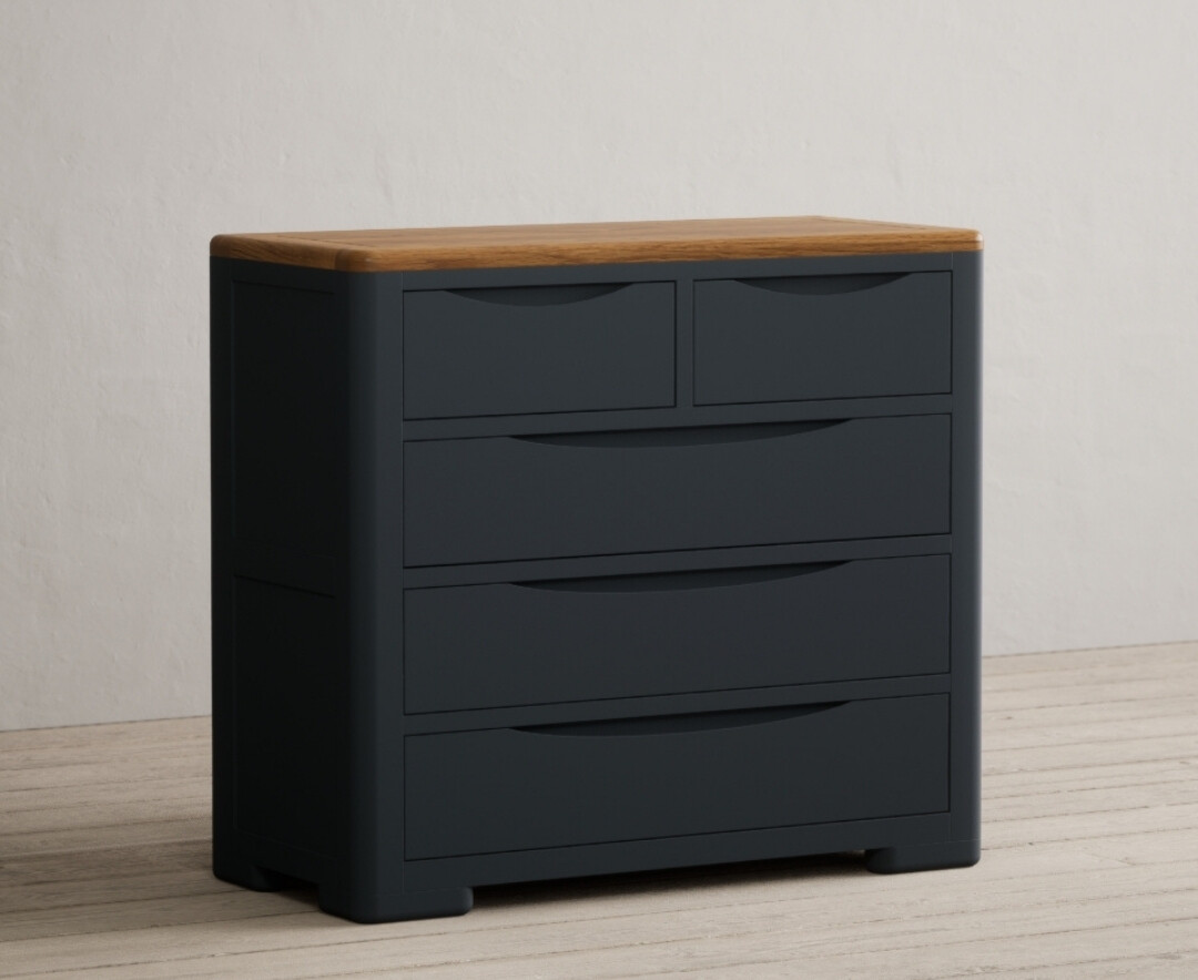 Pembridge Oak And Dark Blue Painted 2 Over 3 Chest Of Drawers