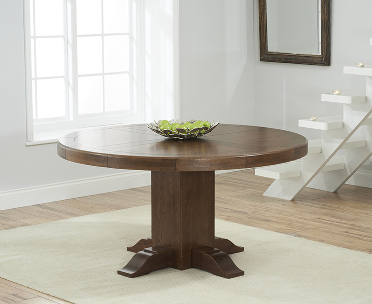Photo 3 of Helmsley 150cm dark oak round pedestal dining table with 8 natural darcy chairs