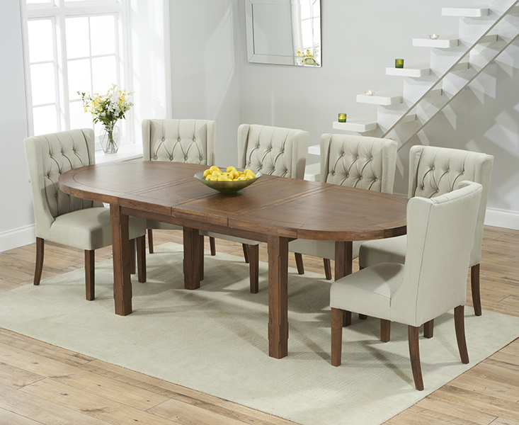 Extending Caversham Dark Oak Dining Table With 8 Natural Darcy Chairs