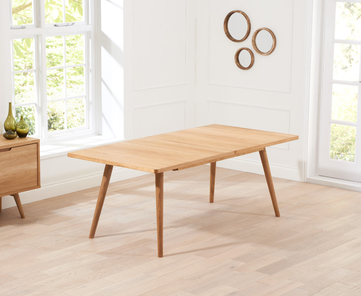 Photo 3 of Extending ruben 150cm retro oak dining table with 4 grey ruben chairs