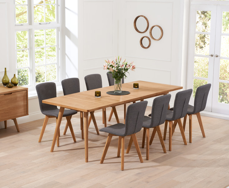 Photo 2 of Extending ruben 200cm retro oak dining table with 10 grey ruben chairs