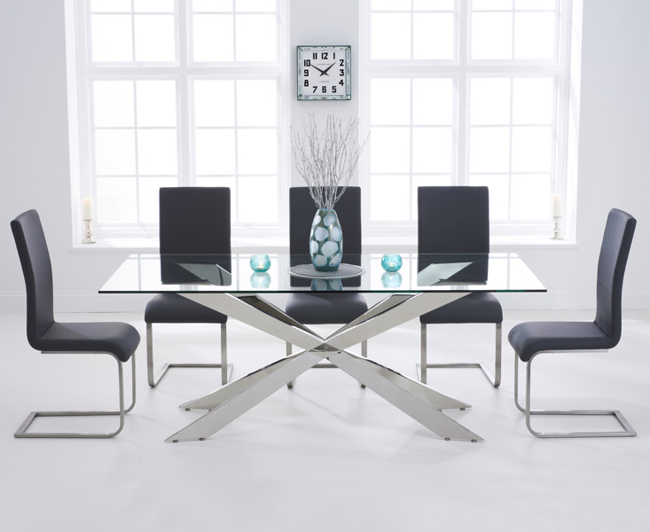 Product photograph of Canova 200cm Glass Dining Table With 8 White Austin Chairs from Oak Furniture Superstore