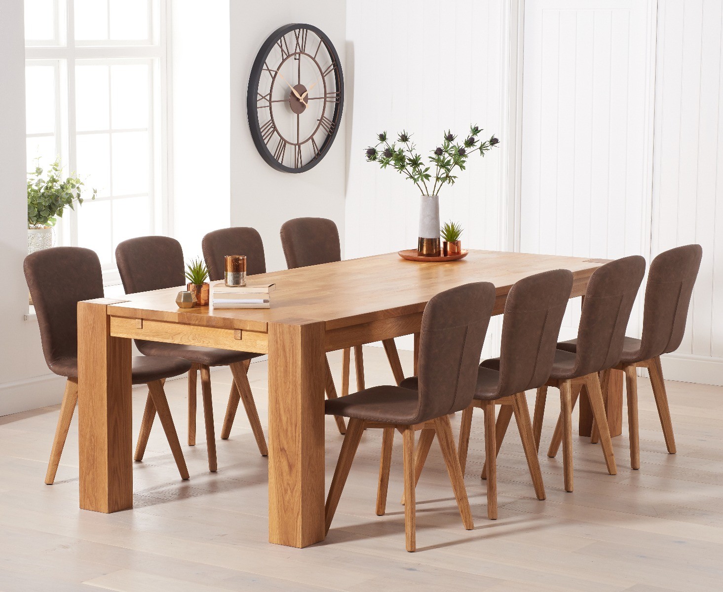 Photo 3 of Sheringham 240cm solid oak dining table with 10 grey ruben chairs