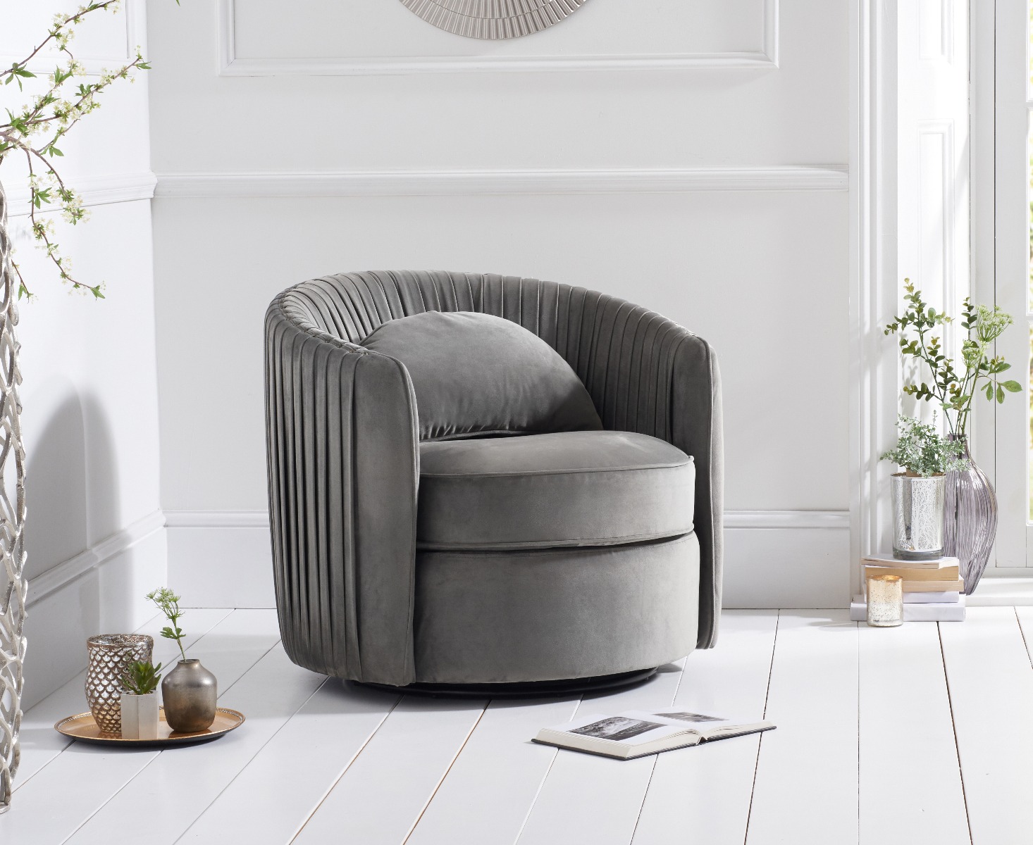 velvet swivel chair grey