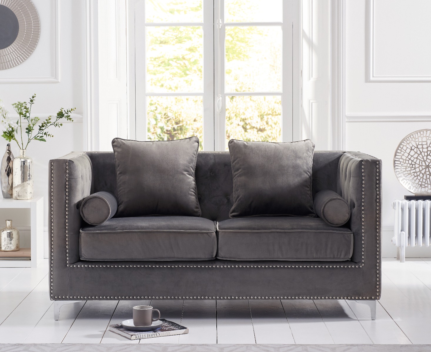 Product photograph of Cecile Grey Velvet 2 Seater Sofa from Oak Furniture Superstore