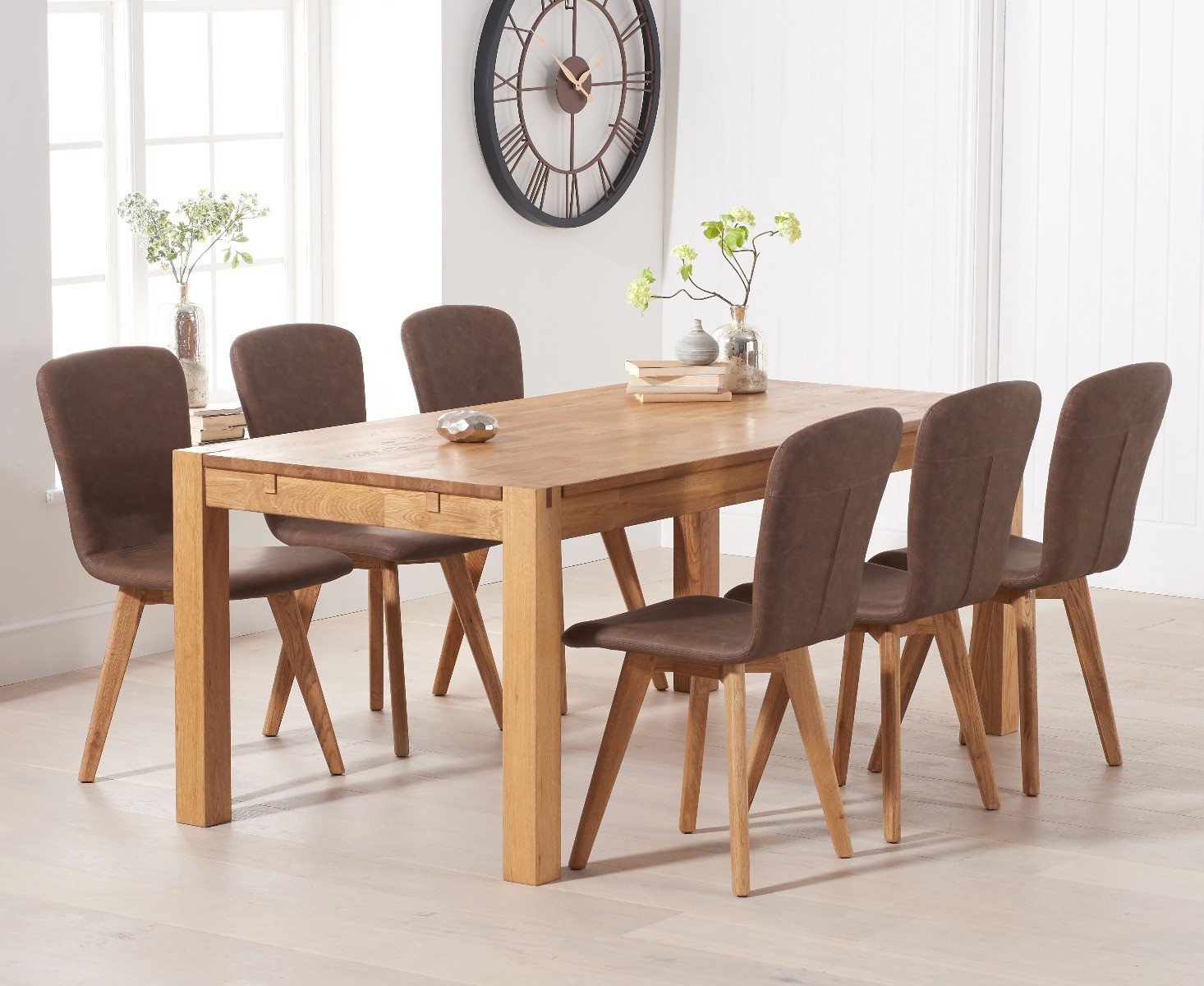 Photo 3 of Thetford 150cm oak dining table with 6 grey ruben chairs