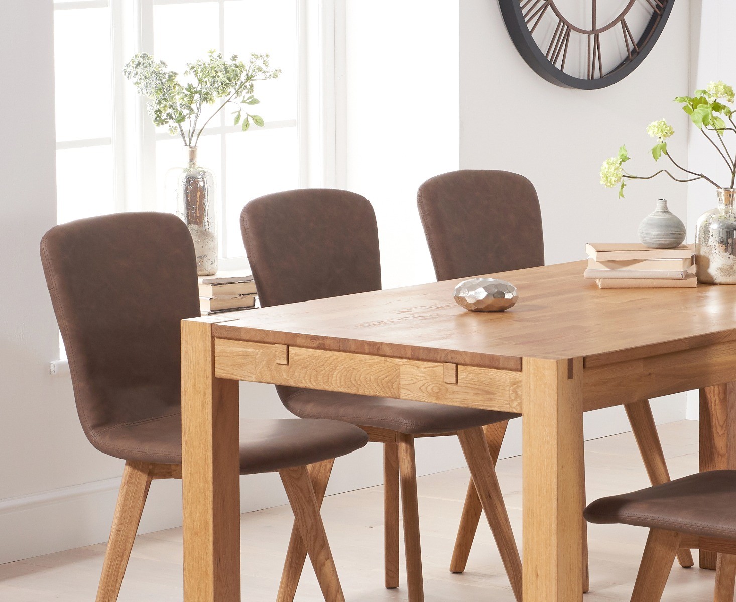 Photo 4 of Thetford 150cm oak dining table with 6 grey ruben chairs