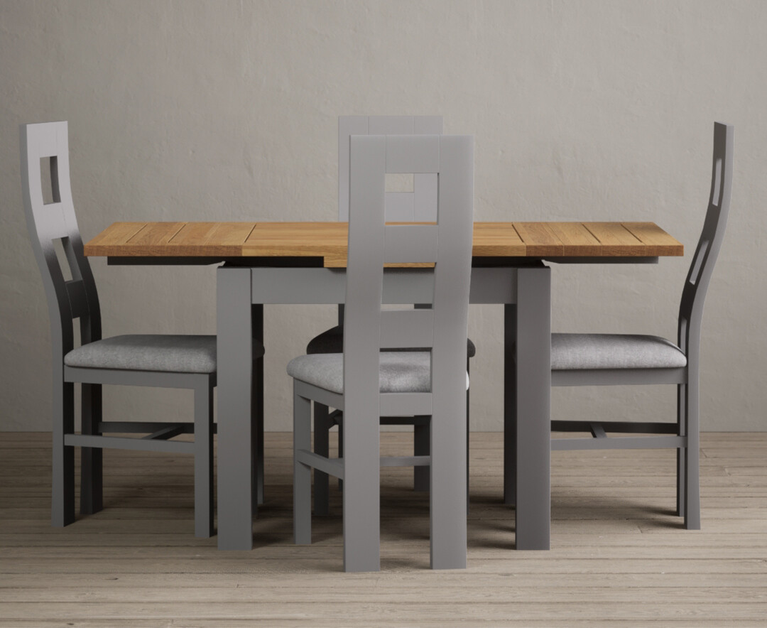 Product photograph of Extending Buxton 90cm Oak And Light Grey Painted Dining Table With 6 Oak Painted Chairs from Oak Furniture Superstore