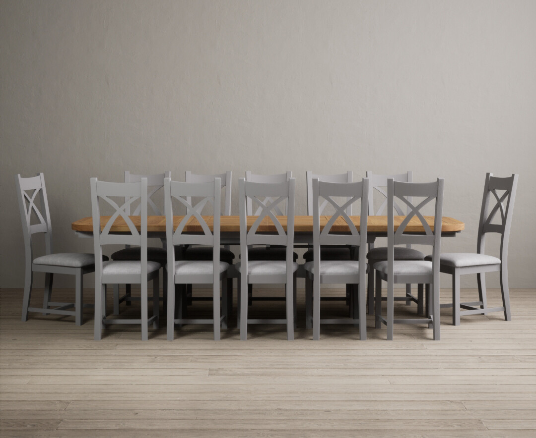 Atlas 180cm Oak And Light Grey Painted Extending Dining Table With 6 Brown X Back Chairs