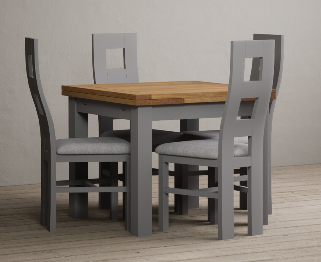 Hampshire 90cm Oak And Light Grey Extending Dining Table With 6 Charcoal Grey Flow Back Chairs